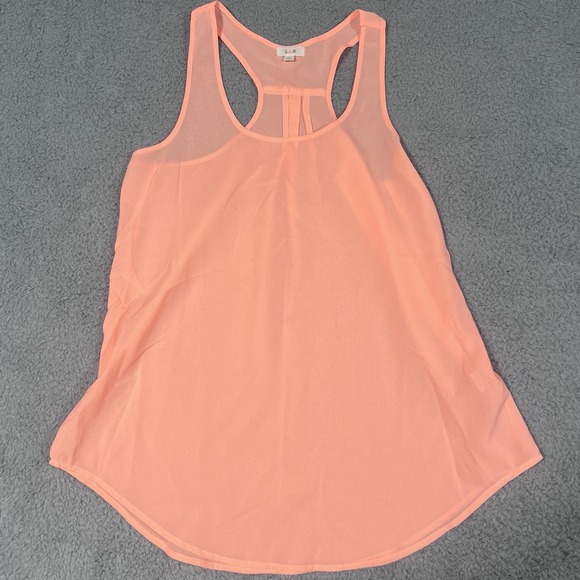 E&M Tops - E&M Tank Top Womens Medium Coral Peach Sleeveless Sheer RacerBack Flowy